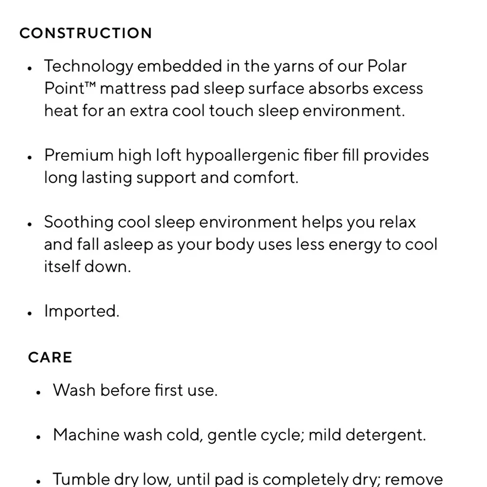 Pottery barn polar point cooling mattress cover -queen